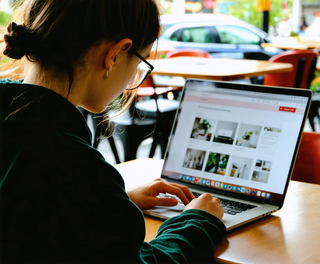 Studentin konzentriert bei der Arbeit an einem Laptop-Bildschirm